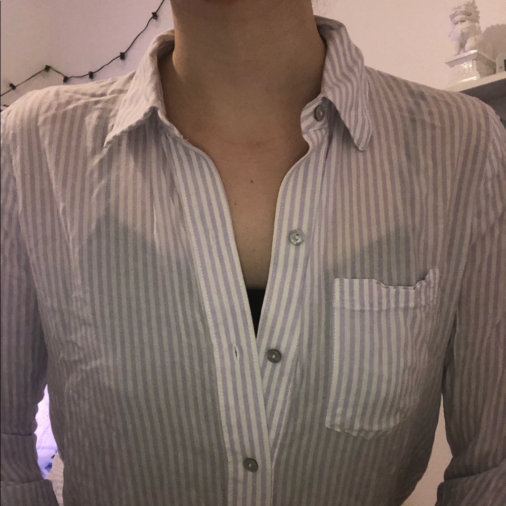 Pastel purple and white stripe button down